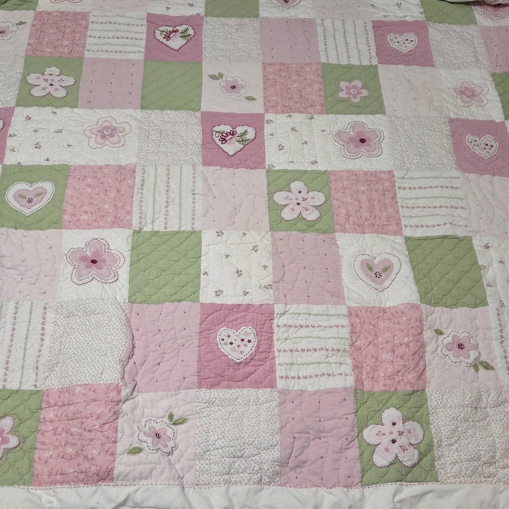 Pottery Barn Kids Pink and Green Floral Quilt